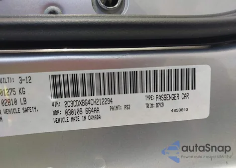 2012 Dodge Charger Se z USA, uszkodzony, nr VIN 2C3CDXBG4CH212294